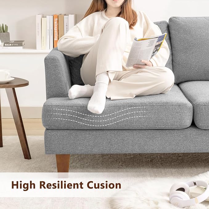 Busaurus 3 Seater Sofa Couch with Deep Seats, 89" Mid Century Modern Upholstered Sofa with Armrests, Comfy Couches for Living Room, Bedroom, Apartment and Office, Linen Light Grey