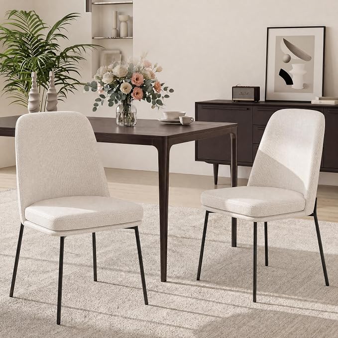 COLAMY Dining Chairs Set of 6, Modern Dining Chairs, Fabric Upholstered Dining Chairs, Kitchen Chairs with Curved Back and Metal Legs for Dining Room Kitchen Restaurant, Beige