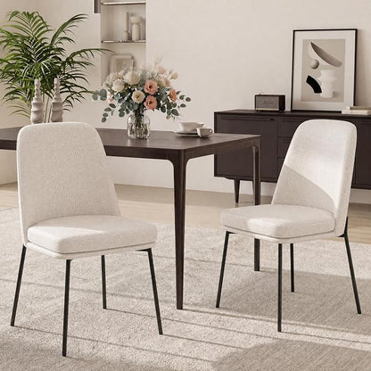 COLAMY Dining Chairs Set of 6, Modern Dining Chairs, Fabric Upholstered Dining Chairs, Kitchen Chairs with Curved Back and Metal Legs for Dining Room Kitchen Restaurant, Beige