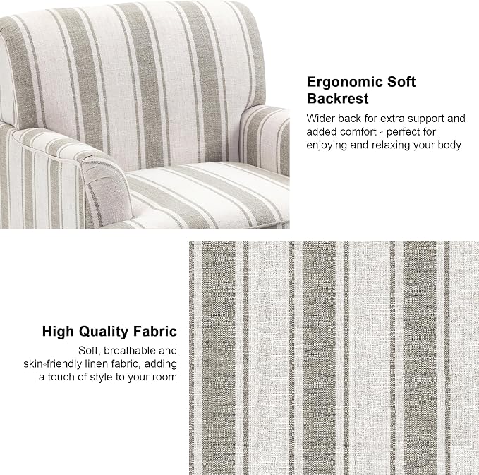 Accent Chair, Mid Century Modern Comfy Armchair for Living Room, Linen Fabric Single Sofa Lounge for Reading Bedroom Apartment Waiting Room with Wood Legs (Brown Stripe, Set of 2)
