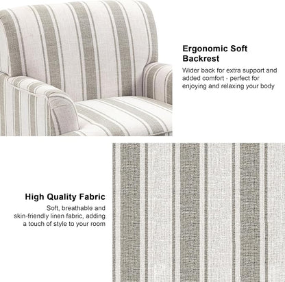 Accent Chair, Mid Century Modern Comfy Armchair for Living Room, Linen Fabric Single Sofa Lounge for Reading Bedroom Apartment Waiting Room with Wood Legs (Brown Stripe, Set of 2)