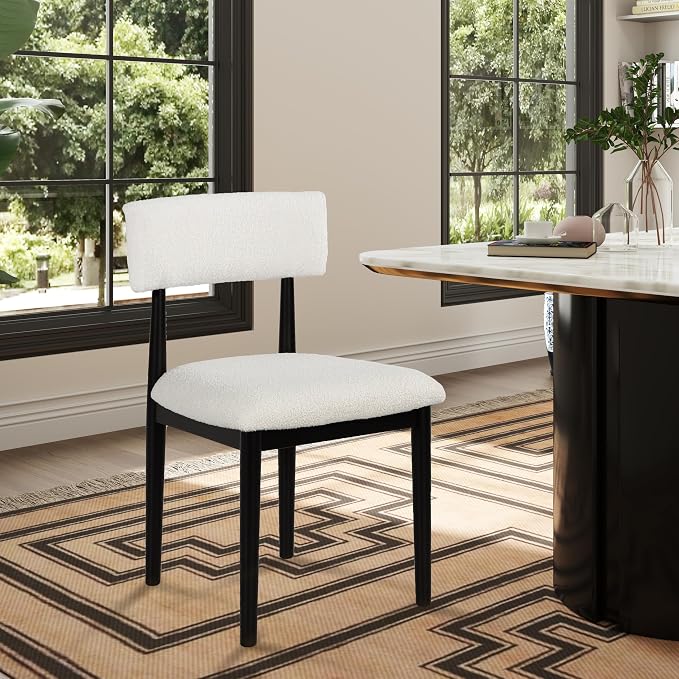 Roundhill Furniture Ellis Boucle Upholstered Dining Chairs, Set of 2, White/Matte Black