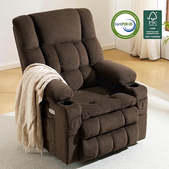 MCombo Dual Motor Power Lift Recliner Chair with Massage and Heat for Elderly People, Infinite Position, USB Ports, Cup Holders, Fabric 7890 (Medium, Mocha)