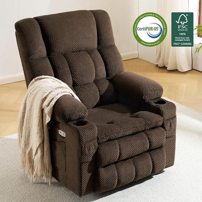 MCombo Large Dual Motor Power Lift Recliner Chair for Elderly, Zero Gravity Lift Chair with Heat and Massage, Infinite Position Lay Flat Recliner, USB Ports, Cup Holders, Fabric 7896 (Large, Mocha)