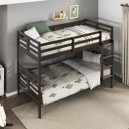 Lexicon Bunk Bed Twin Over Twin, Wooden Bed Frame with Sturdy Ladder and Safety Guard Rails, Modern Space-Saving Design, for Bedroom/Guest Room, No Box Spring Needed, Dark Brown