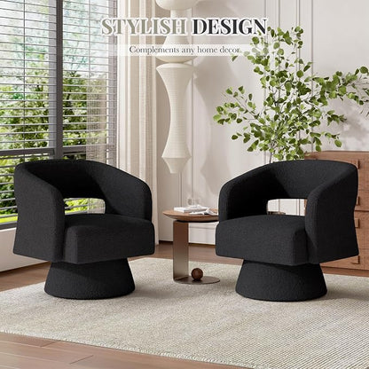 Luxanimarion Swivel Barrel Accent Chair,Oversized Teddy Upholstered Round Swivel Chair,Modern Luxury 360 Degree Living Room Vanity Chair for Bedroom Office,Black,4PCS