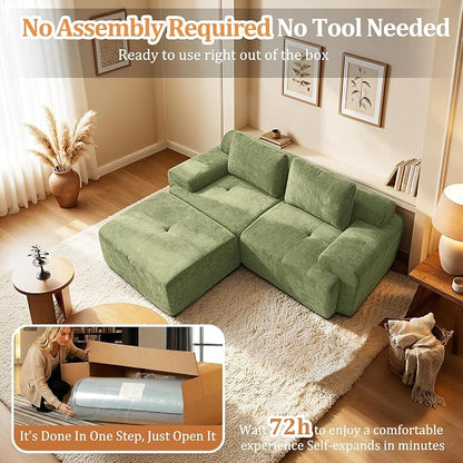 85" L Shaped Oversized Boneless Couch, Comfort Cloud Sectional Couches for Living Room, Modular Sofa High Back & Extra Deep Seat, No Assembly, Chenille(Olive Green, 85 inch- L Shaped（2+1）)