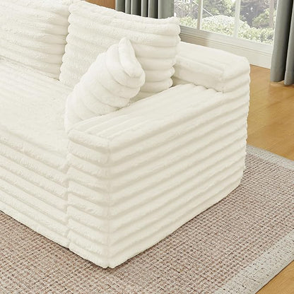127" U-Shaped Symmetrical Cloud Sectional Couch Oversized Modular Compressed Boneless Sectional Sofa with Ottoman Chaise Lounges & Console, Fluffy Corduroy Corner Foam Sofa