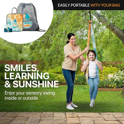 Indoor Sensory Swing for Kids or Outdoor – Holds 300lbs, Double-Layer, & 360° Swivel, Calming Compression Therapy Swing Hammock for Kids & Adults with All Hardware – Sensory-Motor Toys & Gifts