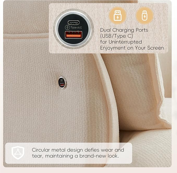 ERYE 47" Chenille Upholstered Accent Chair Wide Seat Armchair for Living Room Bedroom, Modern Upholstered Armchair W/ 2 Pillows and USB-C Ports for Home Apartment Office