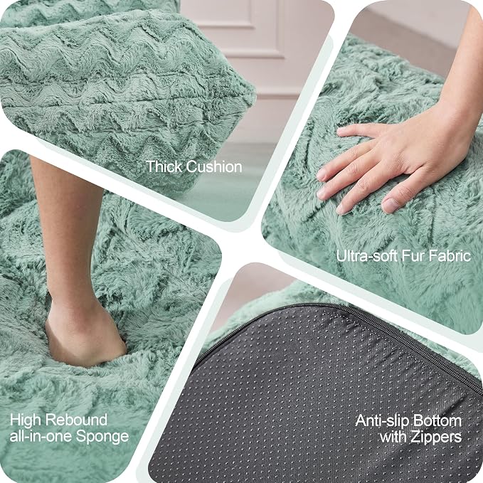 Hobestluk Large Bean Bag Chair Faux Fur BeanBag Couch for Living Room | Green Chevron, Loveseat,Ergonomic Design,Memory Foam,Anti-slip Bottom,No Assembly Required,Decorative Style for Living Room