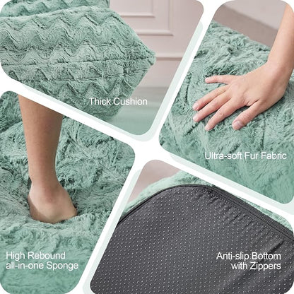 Hobestluk Large Bean Bag Chair Faux Fur BeanBag Couch for Living Room | Green Chevron, Loveseat,Ergonomic Design,Memory Foam,Anti-slip Bottom,No Assembly Required,Decorative Style for Living Room