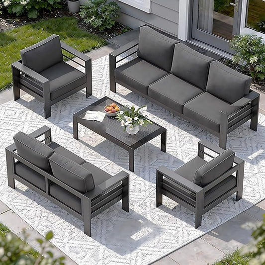 Solaste Aluminum Patio Furniture Set for All Weather, Oversized Metal Outdoor Furniture Set with 27.5" Deep Seating and 3.2" Wide Armrest, Outdoor Patio Conversation Sets with 10" Back Suport Cushion