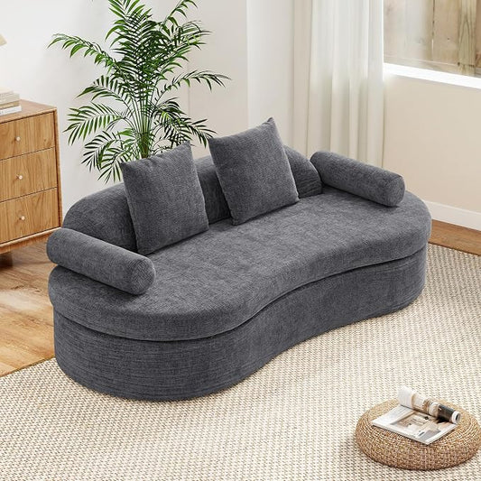 AVZEAR 78" Curved Loveseat Sofa, Modern 2 Seater Cloud Couch for Living Room, Chenille Upholstered Love Seat with High-Density Foam, No Assembly Required, 2 Bolster Pillows & 2 Square Pillows (Gray)