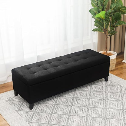 Joveco Storage Ottoman Bench, 51" Linen Rectangle Long Bench, for Bedroom, End Foot of Bed, Living Room, Entryway, Linen Black