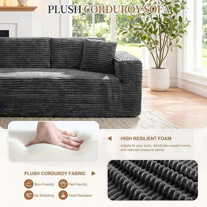 Vongrasig 103" Boneless Sectional Couches for Living Room, L-Shaped Chaise Modular Cloud Couch with Cup Holders on Armrests, Plush Corduroy Comfy Sofa with Memory Foam, No Assembly Required (Grey)