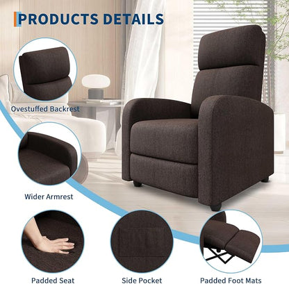 Garvee Recliner Chair for Adults Set of 2 PU Leather Lazy Recliner Ergonomic Adjustable Single Sofa Enhanced with Side Pocket, Tall Back, Wide Arms & Padded Seat, Home Theater Seating for Living Room