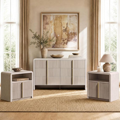 ModernMate Fluted 6 Drawer Dresser for Bedroom, 53.2" Wide Chest of Drawers, Modern Storage Cabinet with Anti-Tip Design, Wood Clothes Organizer with Metal Handles, White Alder