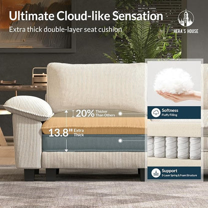 HERA'S HOUSE 124" Modular Sectional Sofa, Oversized L Shaped Couches for Living Room, Comfy Cloud Couch with Ottoman, 4-Seater Deep Seat Sofa with Throw Pillow, Corduroy Beige