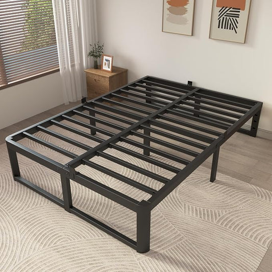 ZTH King Size Metal Platform Bed Frame 14 in, No Box Spring Needed, Black | Heavy duty support, Underbed storage, Noise-free design, Anti-slip clips, Rounded legs, Easy assembly, Headboard compatible