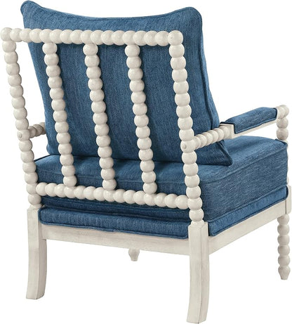 OSP Home Furnishings Kaylee Spindle Accent Chair with Antique White Wood Frame, Navy Blue Fabric