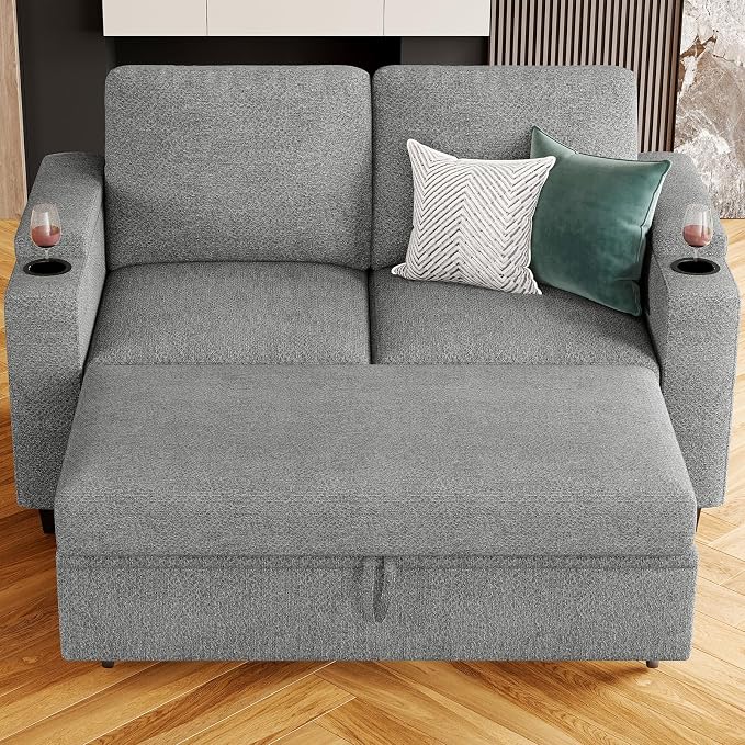 Belffin Modular Sectional Loveseat with Pullout Bed Sectional Sleeper Sofa with Pull Out Bed for Living Room.Light Grey