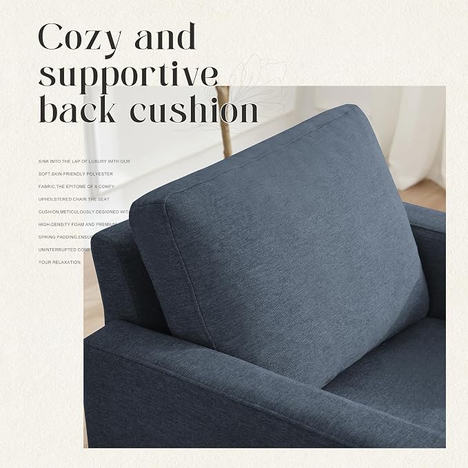 Weture Mid-Century Accent Chair,Modern Linen Fabric Armchair for Living Room,Comfy Upholstered Reading Accent Chairs for Bedroom,Single Sofa Chair with Wood Legs (Blue Grey, 2 Pack)