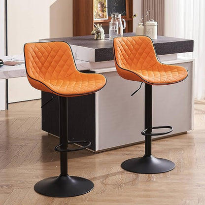 YOUTASTE Orange Black Bar Stools Set of 2, Adjustable Counter Height Swivel Barstools with Faux Leather & Metal Legs, 300 lbs Capacity, Mid-Century Modern Style for Kitchen Island, Home & Restaurant