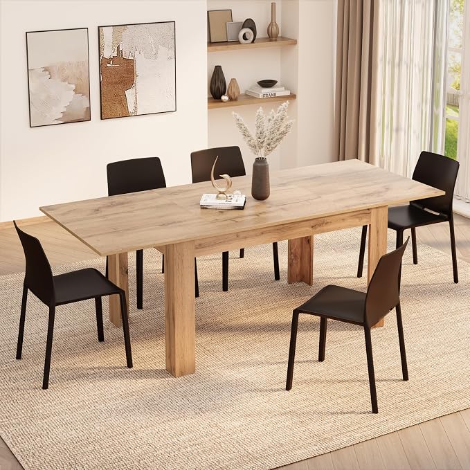 Mobili Fiver, Easy, Extendable Dining Table, 55,1(86,6) x35,4 in, Rustic Oak, for 6-8 People, Expandable Dining Table for Kitchen, Italian Furniture