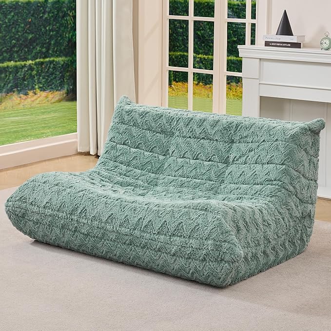 Hobestluk Large Bean Bag Chair Faux Fur BeanBag Couch for Living Room | Green Chevron, Loveseat,Ergonomic Design,Memory Foam,Anti-slip Bottom,No Assembly Required,Decorative Style for Living Room