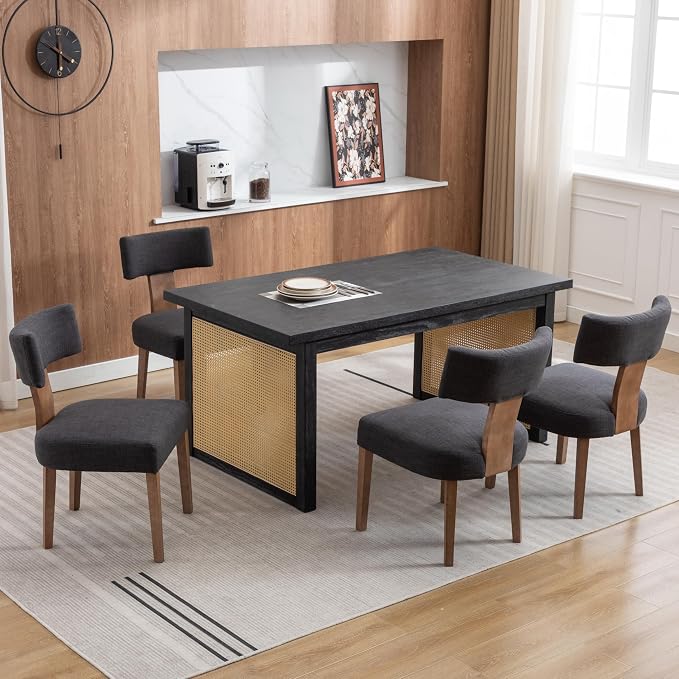 RIVOVA Linen Dining Chairs Set of 2, Modern Dining Chair with Curved Backrest and Wood Legs Upholstered Dining Chairs Farmhouse Dining Room Chairs Kitchen Chairs, Charcoal