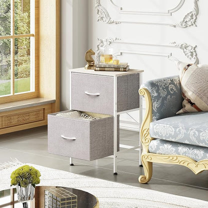 WLIVE Nightstand, Nightstand with 2 Drawers, Bedside Furniture, Night Stand, Small Dresser for Bedroom, College Dorm, End Table with Fabric Bins, Dormitory, Light Grey
