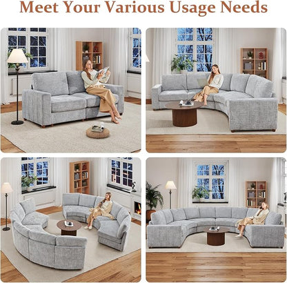 ORRD Oversized Curved Sectional Sofa, Convertible L Shaped Couch with Deep Seat, Boucle Modular Sectional Sofa with Pillows, Curved Chenille Comfy Corner 6 Seat Couch for Living Room, Grey