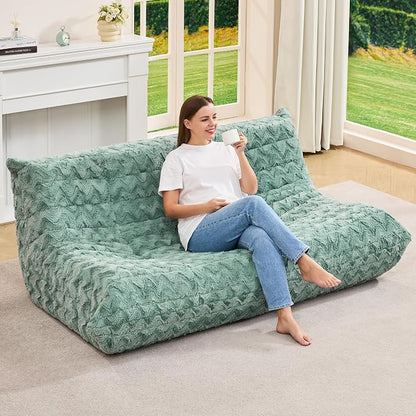 Hobestluk Giant Bean Bag Chair Faux Fur BeanBag Couch for Living Room | Green Chevron, 3-Seater,Ergonomic Design,Memory Foam,Anti-slip Bottom,No Assembly Required,Decorative Style for Living Room