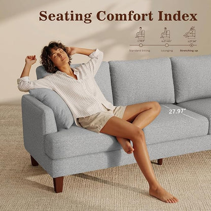 Gericco Mid Century Modern Couches for Living Room, 89" Comfy Grey Couch Sofa with 3-Seater Deep Seats, Upholstered Sofas for Living Room, Office Apartment, Bedroom, Light Grey