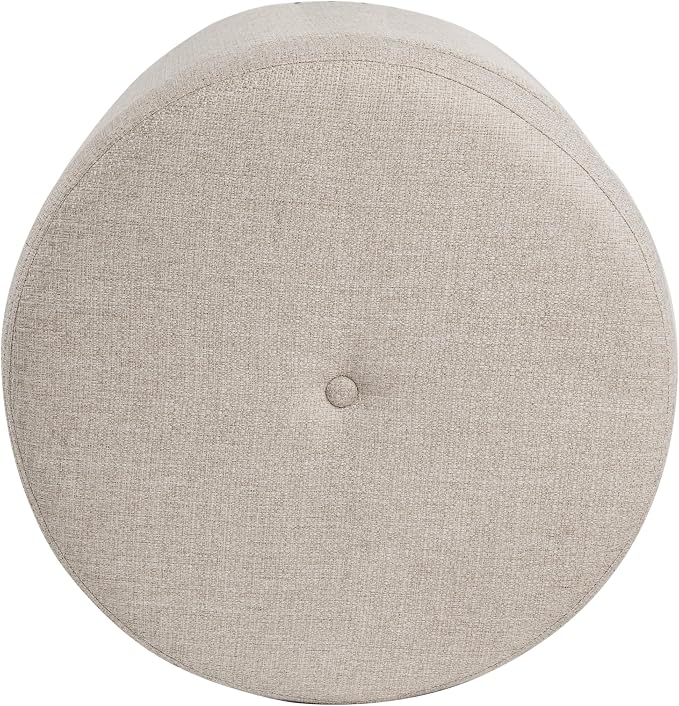HomePop 18.5" Round Storage Ottoman with Nailheads - Light Brown Fabric