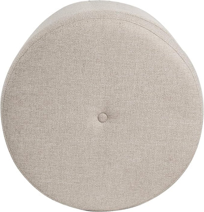 HomePop 18.5" Round Storage Ottoman with Nailheads - Light Brown Fabric