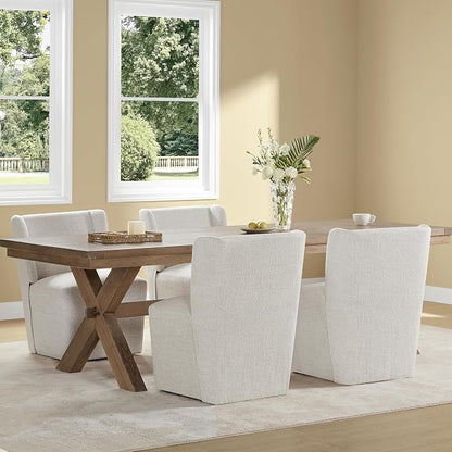 KISLOT Upholstered Dining Chairs Set of 4 with Casters, Wingback Modern Side Armless Deskchair with Rollers for Diningroom Bedroom Livingroom Reading Room, Linen Fabric