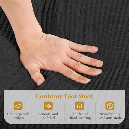 Vesgantti Large Ottoman for Modular Sofa, 29.5" Corduroy Ottoman with Spring Cushion, Rectangle Foot Rest for Couch, Entrance Footstool with Wood Legs, Footstool for Living Room, Bedroom, Black