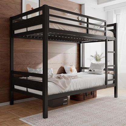 Einhomn Bunk Bed Twin Over Twin, Heavy Duty Metal Bed with Ladder and Full-Length Guardrail, Under-Bed Storage Space, No Box Spring Needed, Noise Free, Black