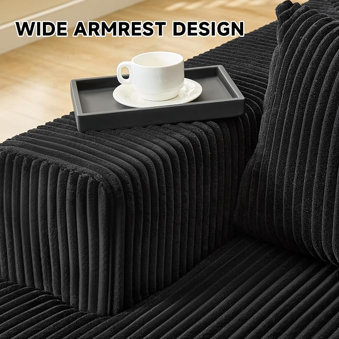 108” Modular Sectional Sofa, Cloud Sectional Couch with Deep Seat, Upholstered Boneless Couches for Living Room Bedroom, Modern Modular L-Shape Sofa Couch with Chaise (Left Facing Chaise, Black)