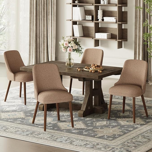 MALOL Dining Room Chair Set of 4, Upholstered Kitchen Chairs with Wood Legs, High-Back Padded Dining Chairs for Dining Room/Restaurant/Cafe, Camel