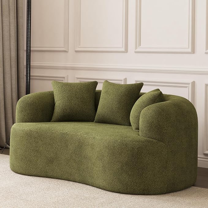 69" Curved Loveseat Sofa for Living Room, Modern Chenille Love Seat Cloud Couch, Luxury Plush Extra Deep Oversized Sofa for Small Spaces, Bedroom, Apartment‌, No Assembly Required, Green
