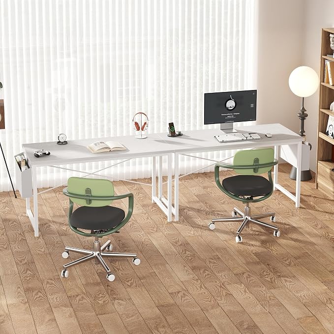 OLIXIS Computer Desk, 55 Inch Home Office Desks for Small Spaces, Writing Craft Study Gaming Table for Bedroom, Modern Computer Workstation with Storage Bag, All White