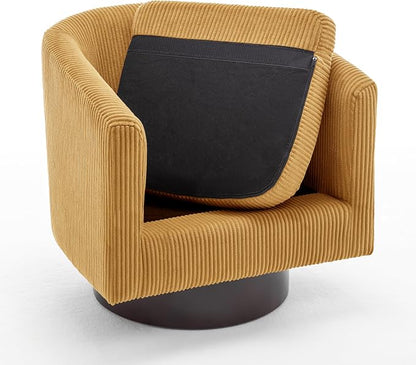 Swivel Accent Chair, Upholstered Corduroy Barrel Chair for Living Room, Small Single Sofa Bedroom Reading Seat, Orange