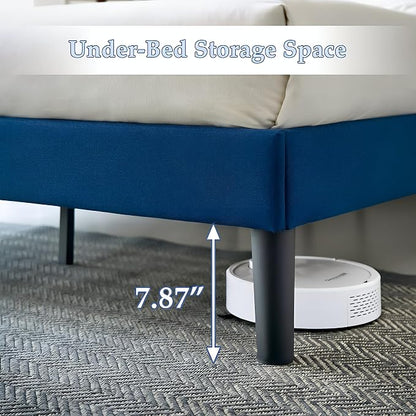 VECELO Full Size Bed Frame, Adjustable Upholstered Button Tufted Headboard, Heavy-Duty Bedframe with Wood Slats Support, No Box Spring Needed, Aegean Blue