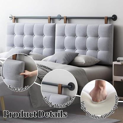 BSHOMGI Headboard Queen Size Headboards for Adjustable Bed Tufted Upholstered Head Board Only Gray Headboards, Fabric Line Headboard in Modern Button Design Bedroom(Gray, Queen)