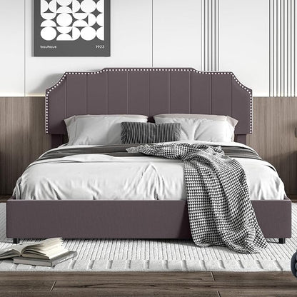 VECELO Full Velvet Upholstered Platform Bed Frame with 4 Rollers Storage Drawers,Full Size Bed with Tufted Height Adjustable Headboard,Wooden Slats/No Box Spring Needed/Easy Assembly