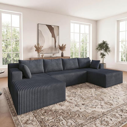 124 Inch Oversized Boneless Sectional Sofa Cloud Couch for Living Room - Symmetrical U Shaped Modular Couches Set with Double Chaise, No Assembly Floor Compression Sofa & Couch