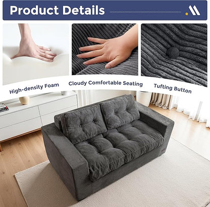 MAXYOYO Loveseat Sofa Couch, Upholstered Bean Bag Chair Cloud 2-Seat for Adults, Boneless Couch with Tufted Cushion & Pillows, Sofa in A Box, No Assembly Required, Dark Grey